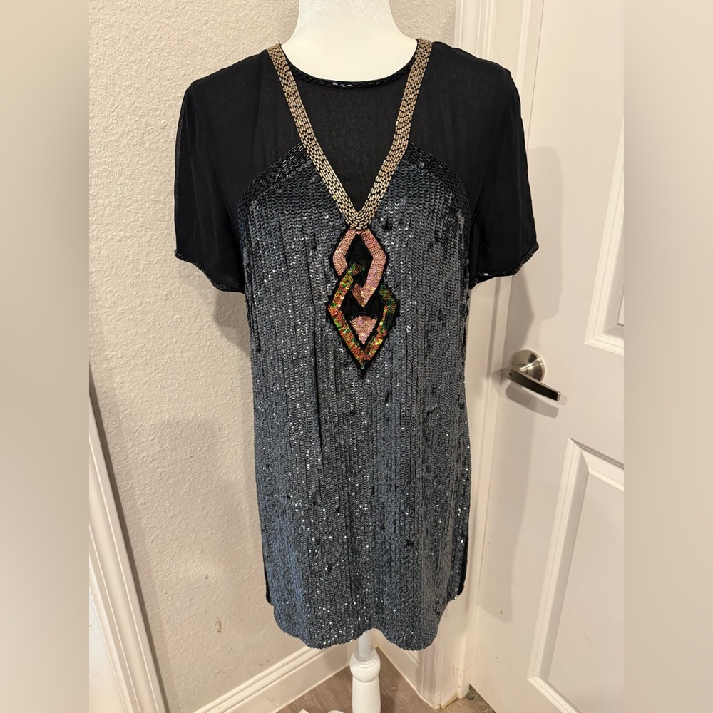 French Connection Art Deco Sequin Mini Dress Sz 10 Cocktail